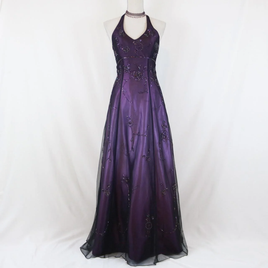 Lila Vintage Perlen Langes Ballkleid Abendkleid Partykleid J7222