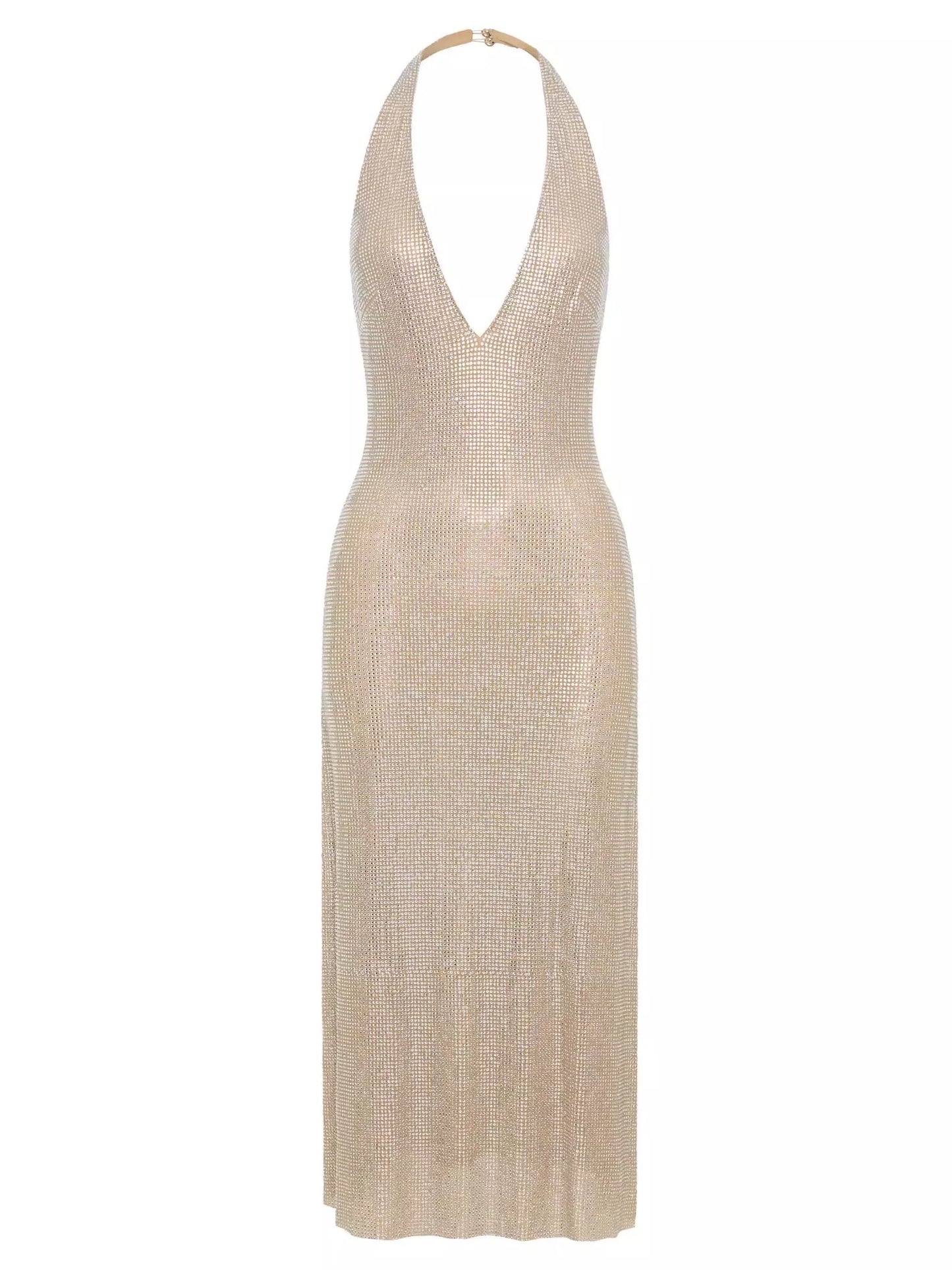 Neckholder V-Ausschnitt Perlen Abendkleid Meerjungfrau Glitzer Ballkleid J6613