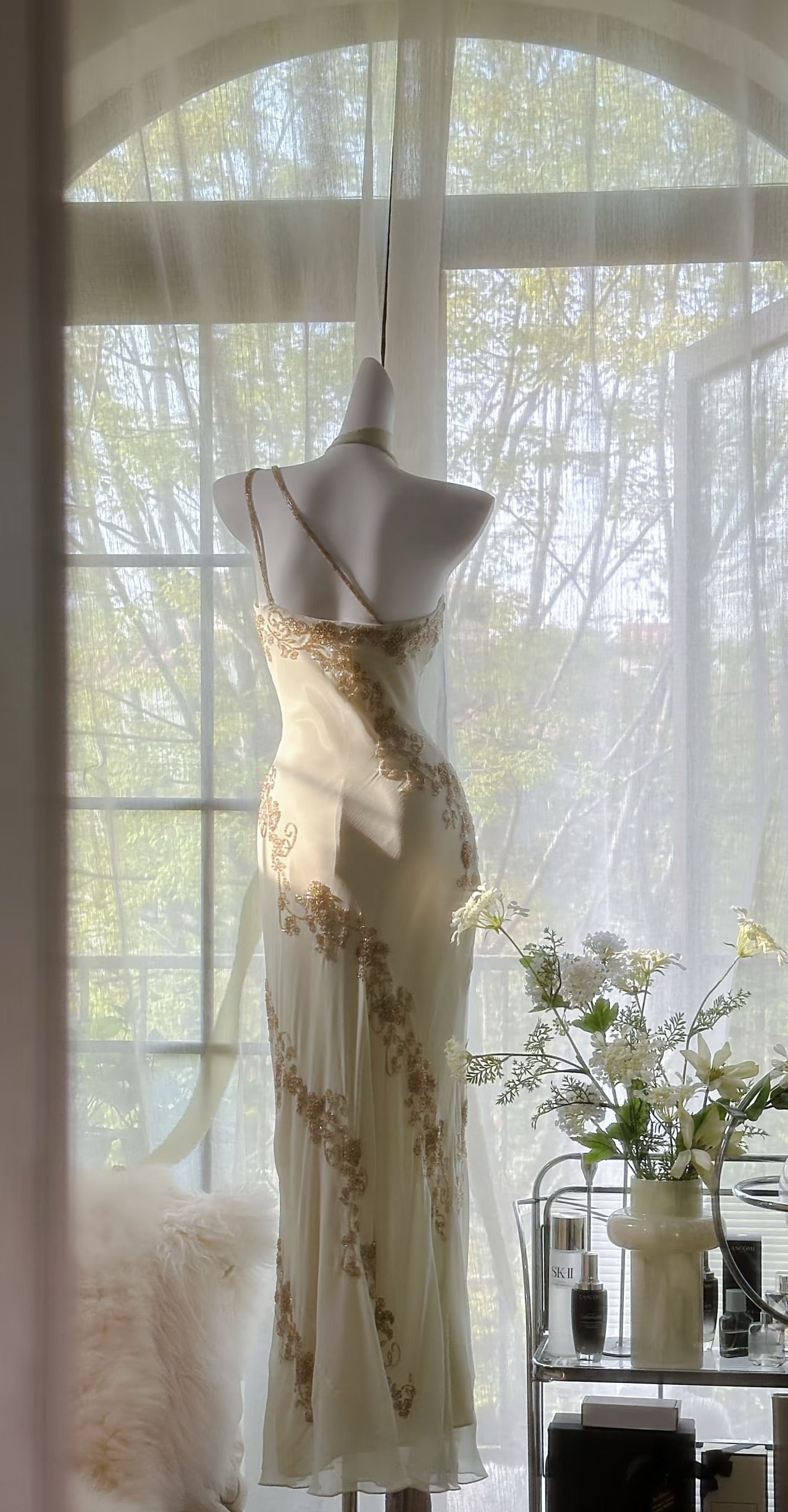 Sheath Beige Vintage Dress Chiffon Beaded Prom Dress J6615