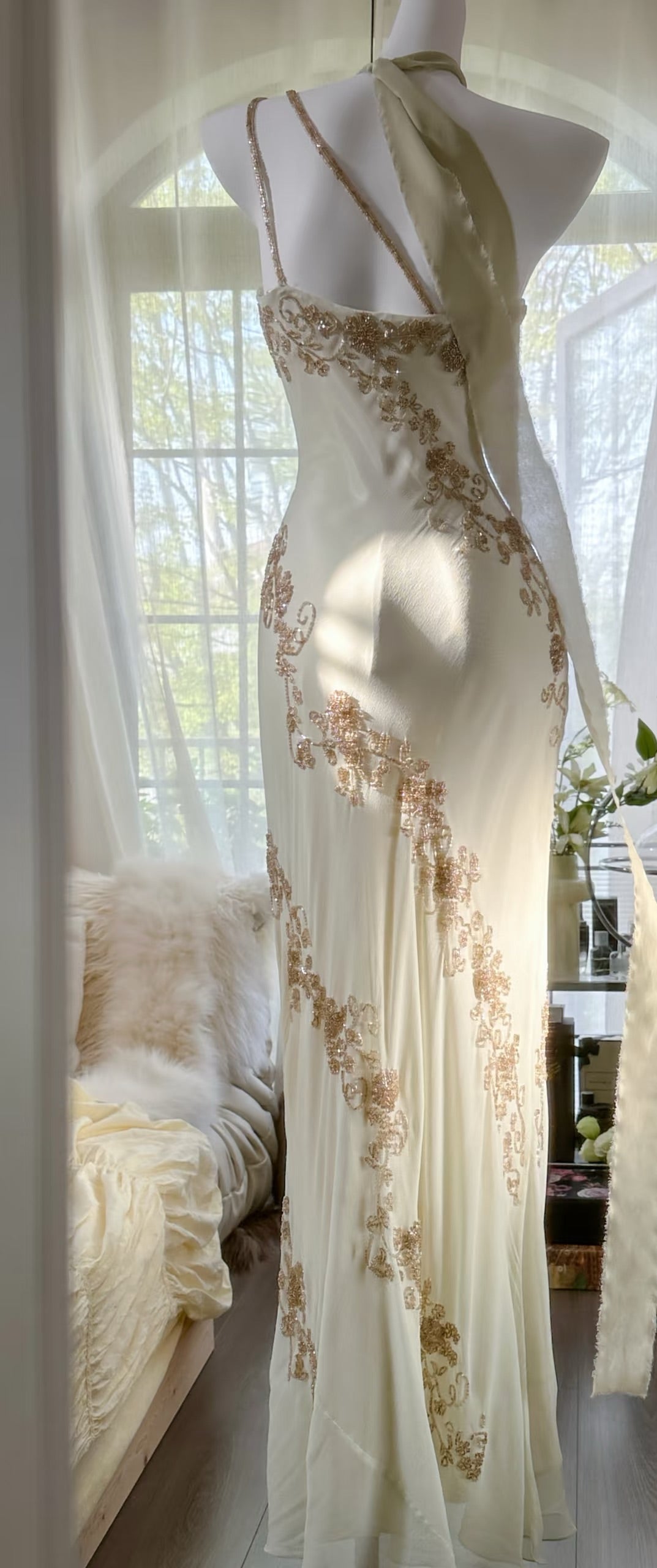 Sheath Beige Vintage Dress Chiffon Beaded Prom Dress J6615