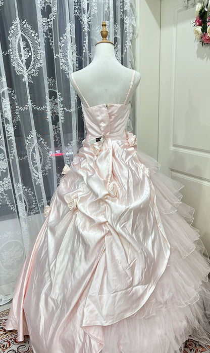 Spaghettiträger A-Linie Hellrosa Prinzessinnenkleid Sweet 15 Geburtstagskleid J6617