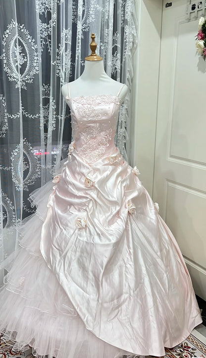 Spaghettiträger A-Linie Hellrosa Prinzessinnenkleid Sweet 15 Geburtstagskleid J6617