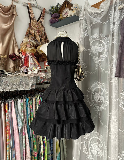 A Line Tiered Black Short Dress Sweet Homecoming Dress J6618