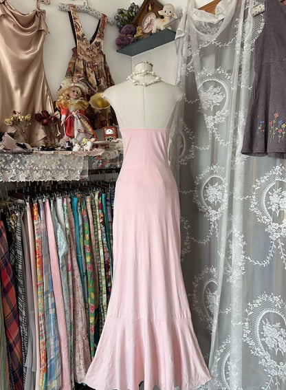 Strapless Mermaid Pink Prom Dress Ruffle Formal Dress J6619