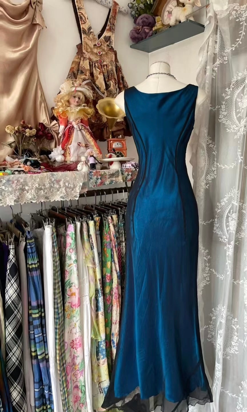 Elegant Mermaid Blue Prom Dress Vintage Evening Dress  J6623