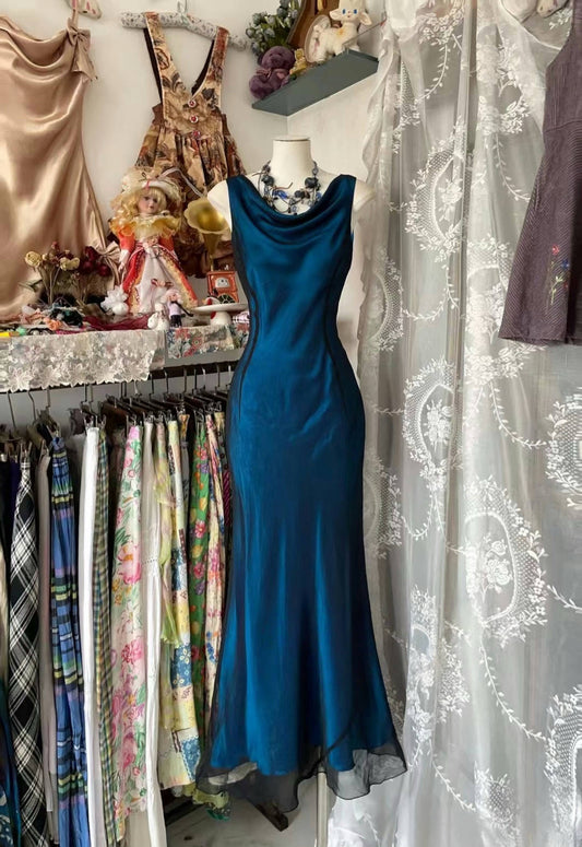 Elegant Mermaid Blue Prom Dress Vintage Evening Dress  J6623