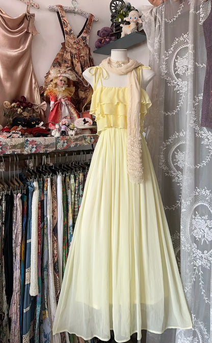Robe de bal trapèze jaune à volants en mousseline de soie, tenue d'été J6624