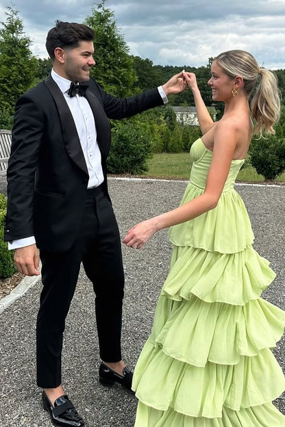 A-Linie Herzausschnitt Grün Langes Partykleid mit Rüschen Hochzeitsgastkleid J6643