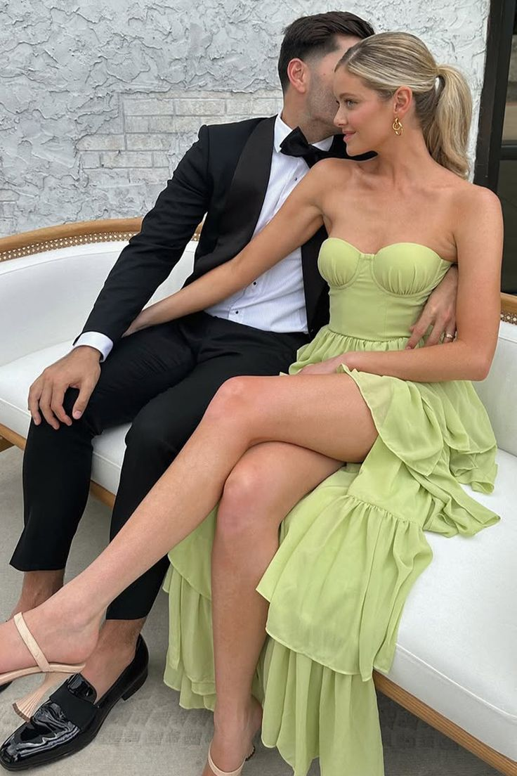 A-Linie Herzausschnitt Grün Langes Partykleid mit Rüschen Hochzeitsgastkleid J6643