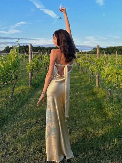 Robe de soirée longue sirène bustier en satin J6646