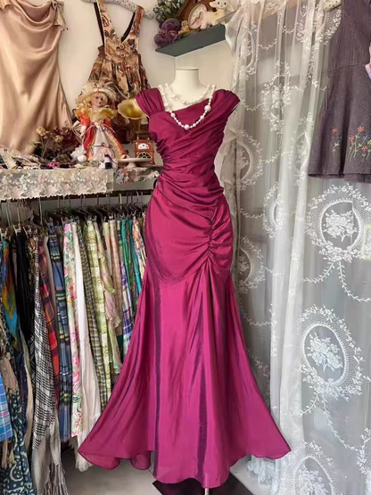 Mermaid Pink Satin Formal Dress Evening Party Gown J6652