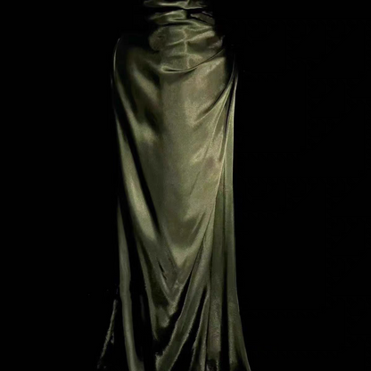 Robe de soirée en satin vert à col en V, robe de bal formelle J6655