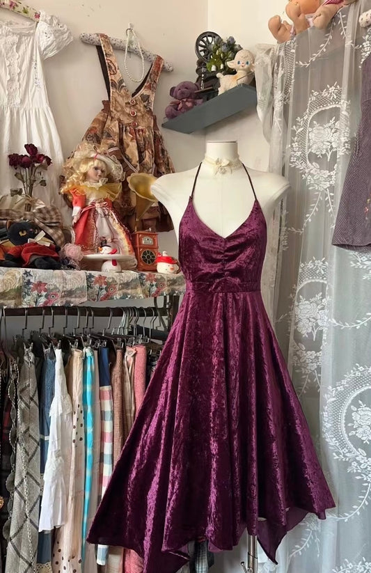 Neckholder A-Linie Fuchsia Abendkleid Samt Ballkleid J6659