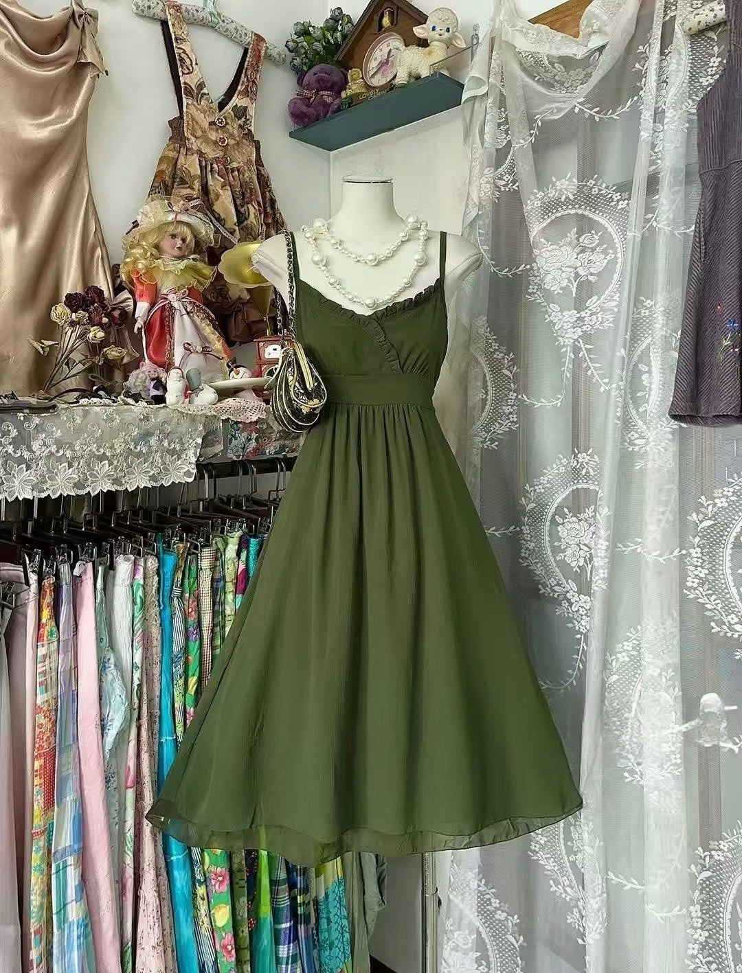Spaghettiträger Grün A-Linie Abendkleid Chiffon Homecoming Kleid J6662