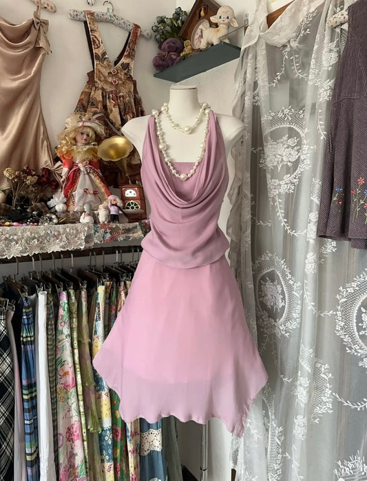 Pink A Line Short Dress Chiffon Homecoming Dress J6672