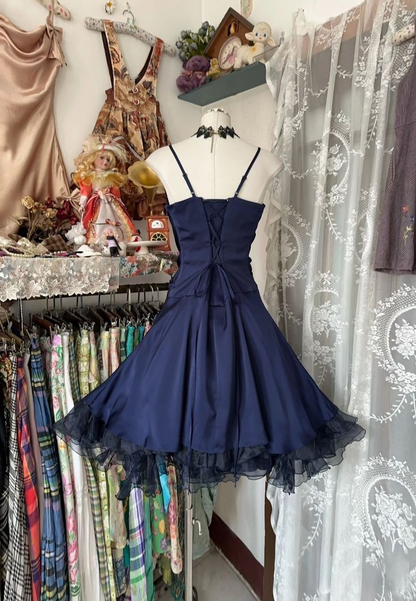 Vintage A Line Navy Blue Short Homecoming Dress J6717