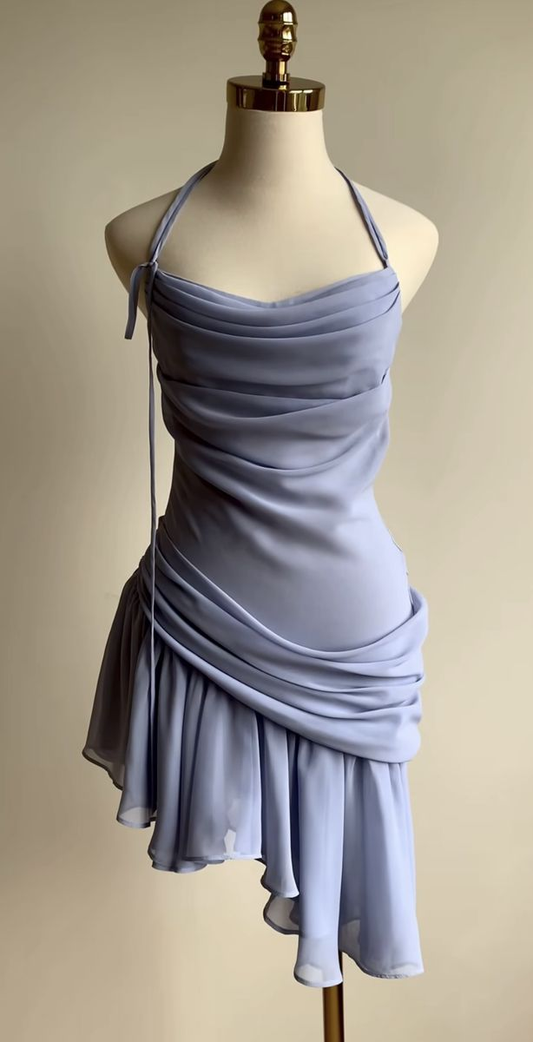 A Line Ruffle Chiffon Homecoming Dress Short Prom Dress J6720