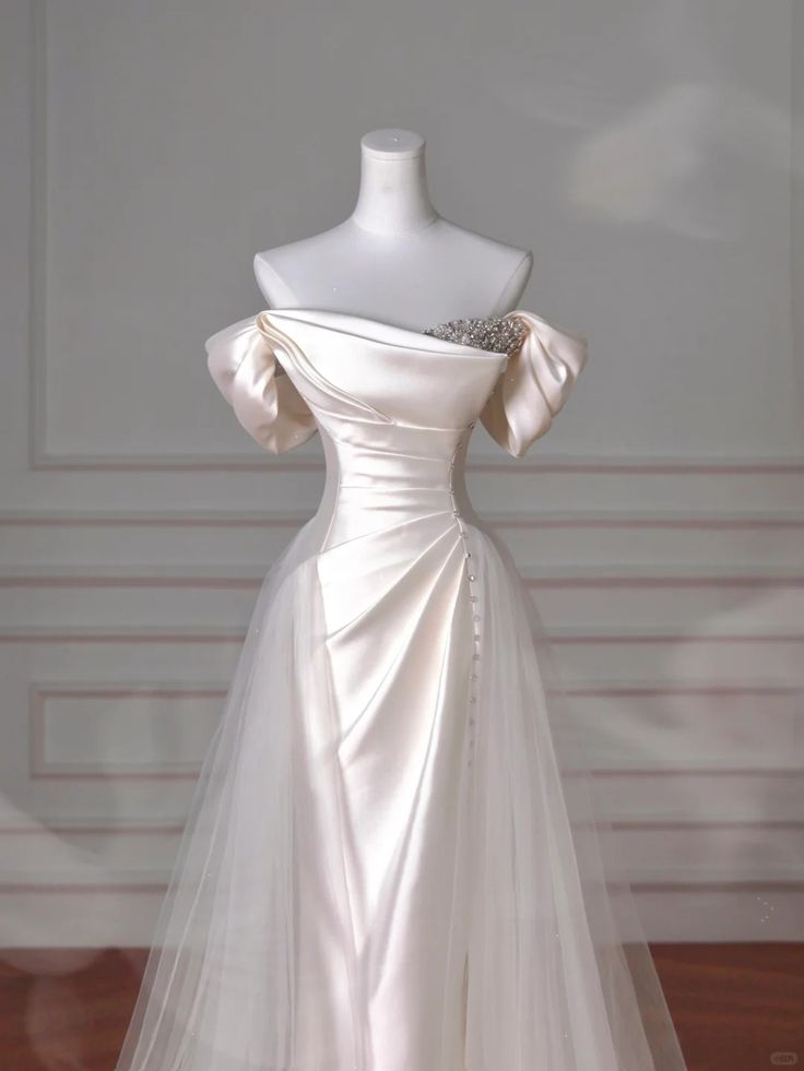 Elegant Off The Shoulder Satin Beaded Mermaid Evening Dress J6728
