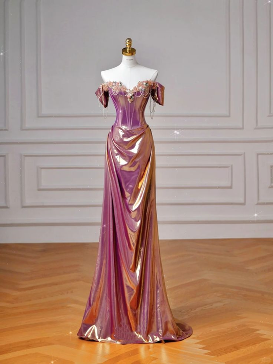 Perlenbesetztes Meerjungfrau-Ballkleid, schulterfrei, langes Abendkleid J6730