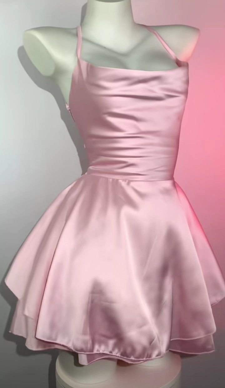 A Line Pink Short Prom Dress Satin Homecoming Dress  J6739