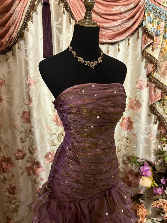 Vintage Mermaid Strapless Ruffles Long Evening Dress Prom Dresses J6748