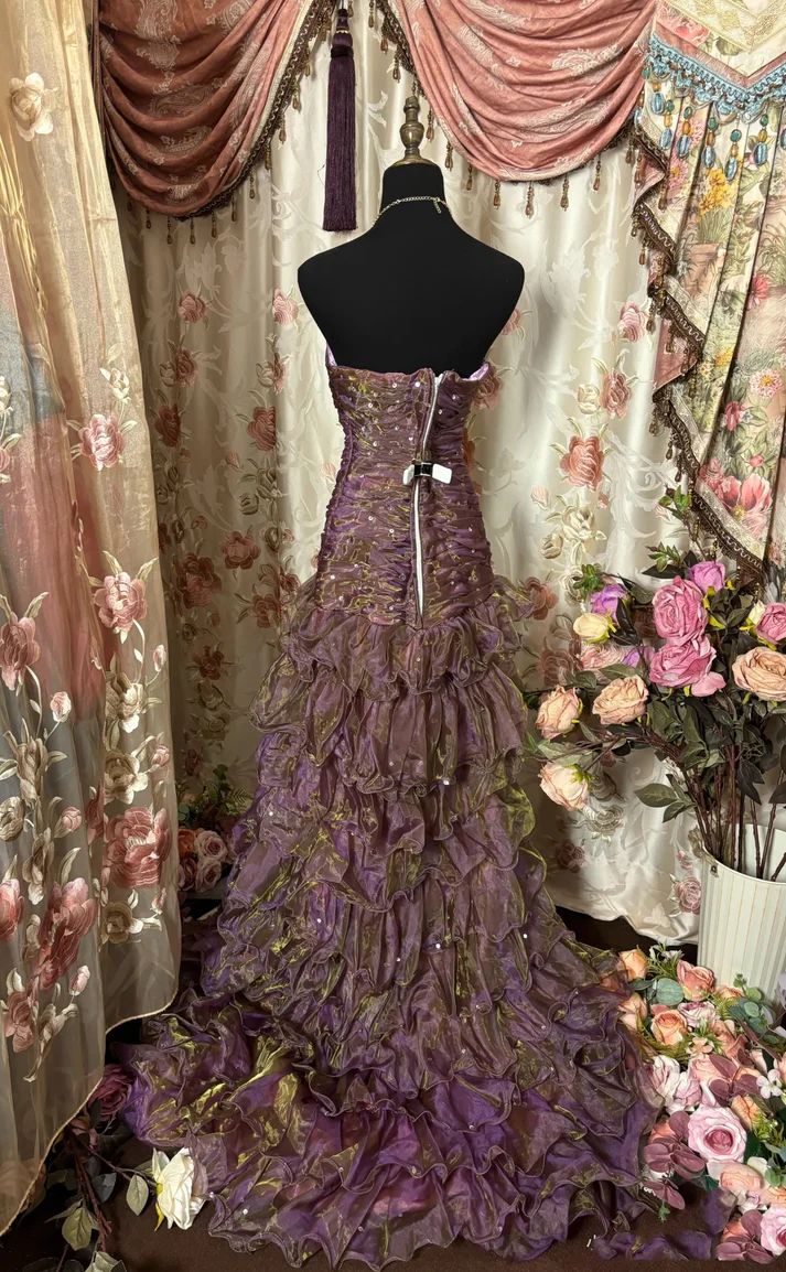 Vintage Mermaid Strapless Ruffles Long Evening Dress Prom Dresses J6748