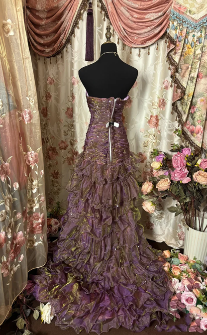 Vintage Mermaid Strapless Ruffles Long Evening Dress Prom Dresses J6748