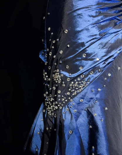 Vintage Sweetheart  Mermaid Satin Long Navy Blue Prom Dresses J6750