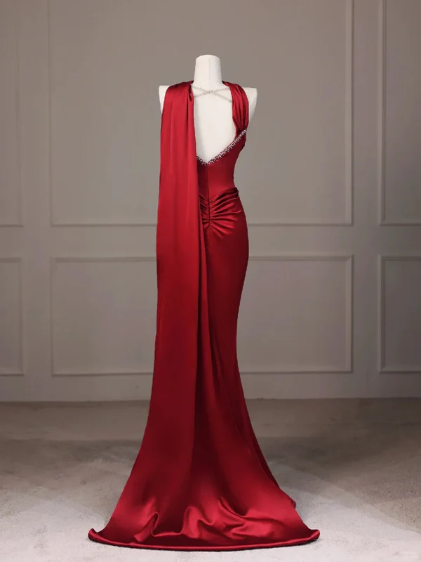 Rote Meerjungfrau Abendkleider Langes Ballkleid Mit Schlitz J6763