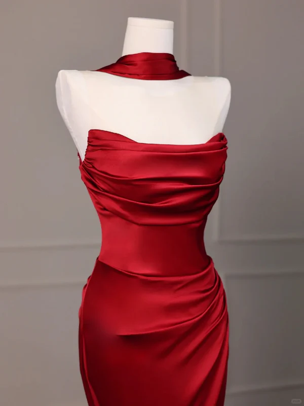 Rote Meerjungfrau Abendkleider Langes Ballkleid Mit Schlitz J6763