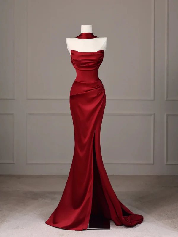 Rote Meerjungfrau Abendkleider Langes Ballkleid Mit Schlitz J6763