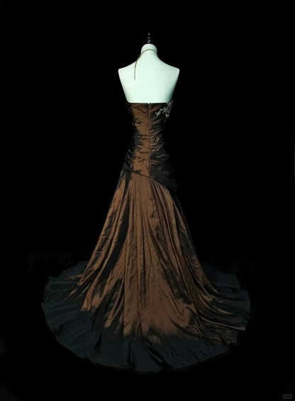 Strapless Brown Vintage Evening Dresses Long Party Gowns J6764