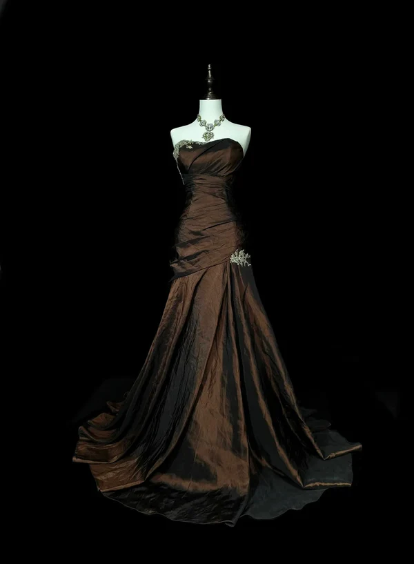 Strapless Brown Vintage Evening Dresses Long Party Gowns J6764