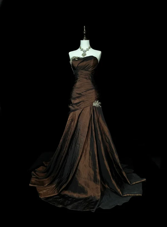 Strapless Brown Vintage Evening Dresses Long Party Gowns J6764
