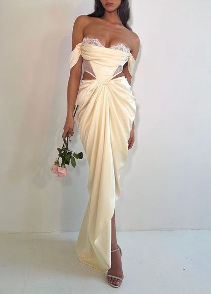 Robe de bal en satin à épaules dénudées et dentelle, robe d'anniversaire, robe de soirée J6779
