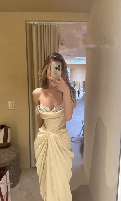 Robe de bal en satin à épaules dénudées et dentelle, robe d'anniversaire, robe de soirée J6779