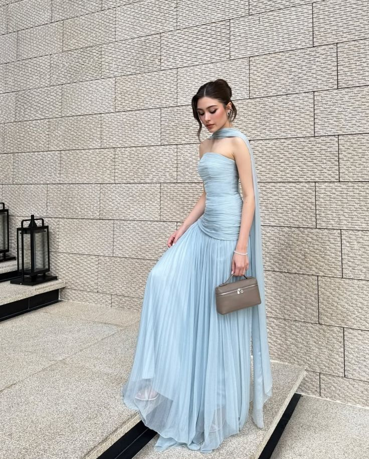 Strapless Blue A Line Wedding Guest Dress Formal Prom Party Gown J6780