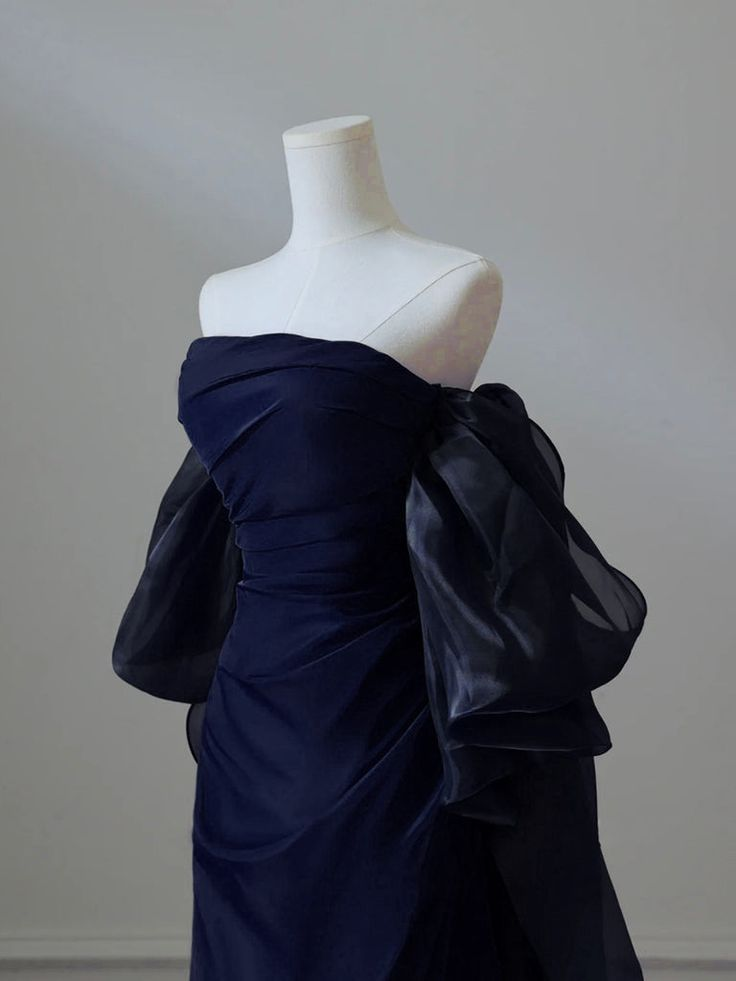 Robe de bal bleu marine à épaules dénudées, robe de soirée trapèze, J6781