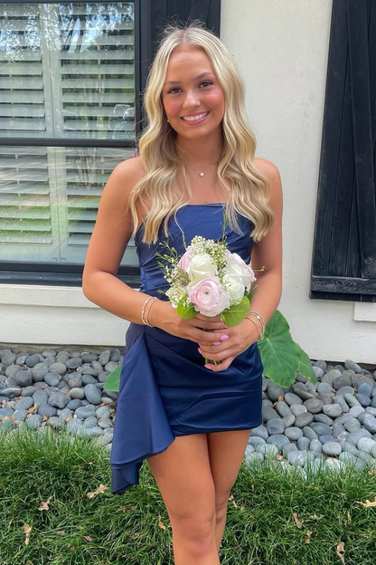 Marineblaues Mini-Cocktailkleid, kurzes Heimkehrkleid J6786