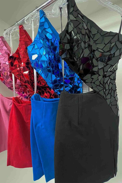 One Shoulder Sheath Red Homecoming Dress J6793