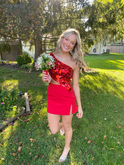 One Shoulder Sheath Red Homecoming Dress J6793