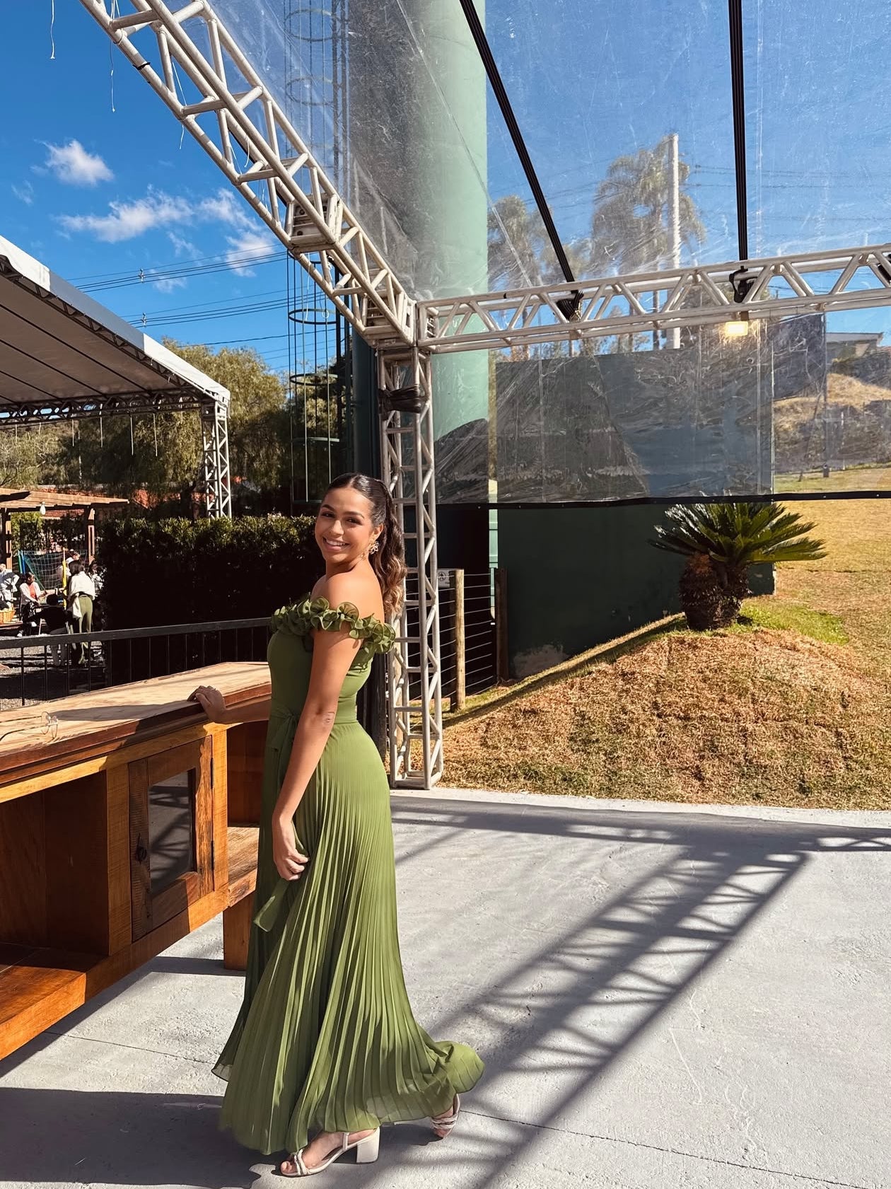 Robe de bal longue plissée en mousseline de soie, coupe trapèze, verte, pour invitée de mariage, J7928