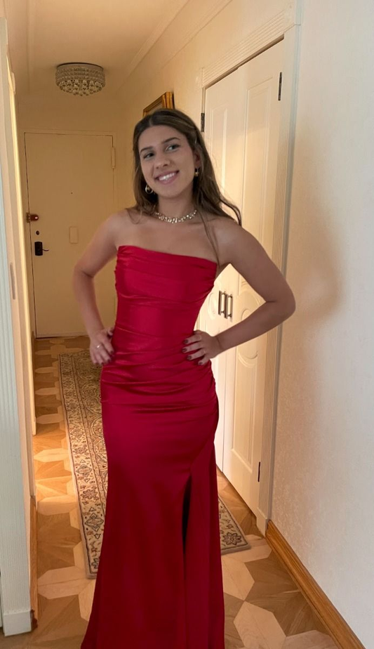 Robe de soirée sirène rouge bustier fendue, robe de soirée sexy J6800