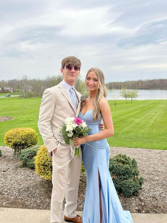 Sweetheart Blue Mermaid Prom Dress Slit Wedding Guest Dress J6829