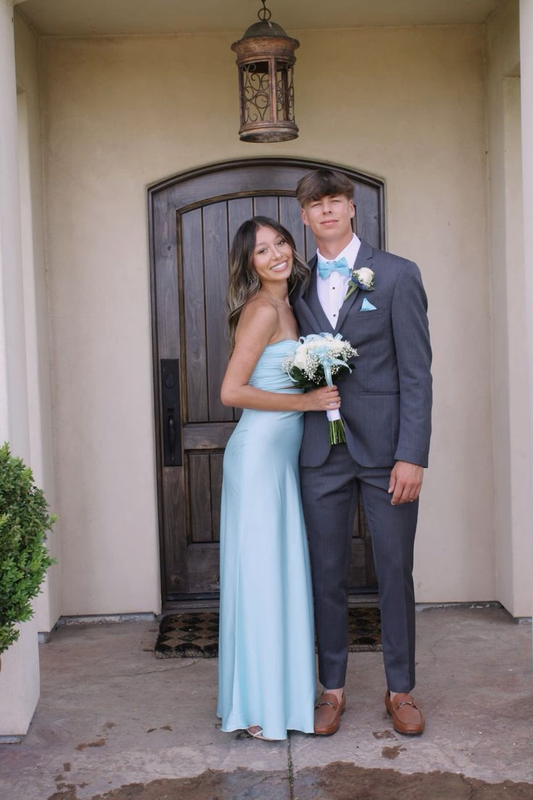 Strapless Blue Satin Prom Dress Formal Wedding Guest Dress J6830