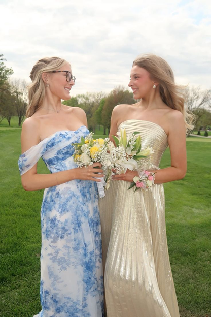 Robe de bal plissée dorée coupe trapèze, robe de soirée formelle J6831