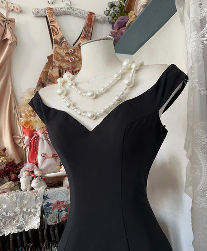 Schulterfreies schwarzes Meerjungfrau-Abendkleid, formelles Ballkleid J6817