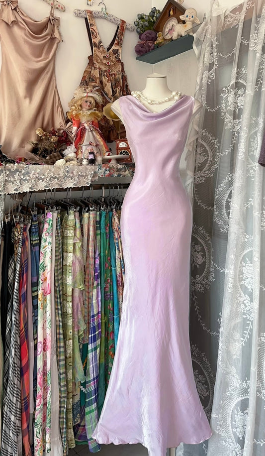 Robe de bal sirène rose longue en satin, robe d'invitée de mariage J6819
