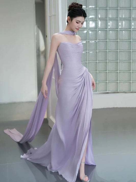 Trägerloses Lavendel Abendkleid Formales Ballkleid J6821