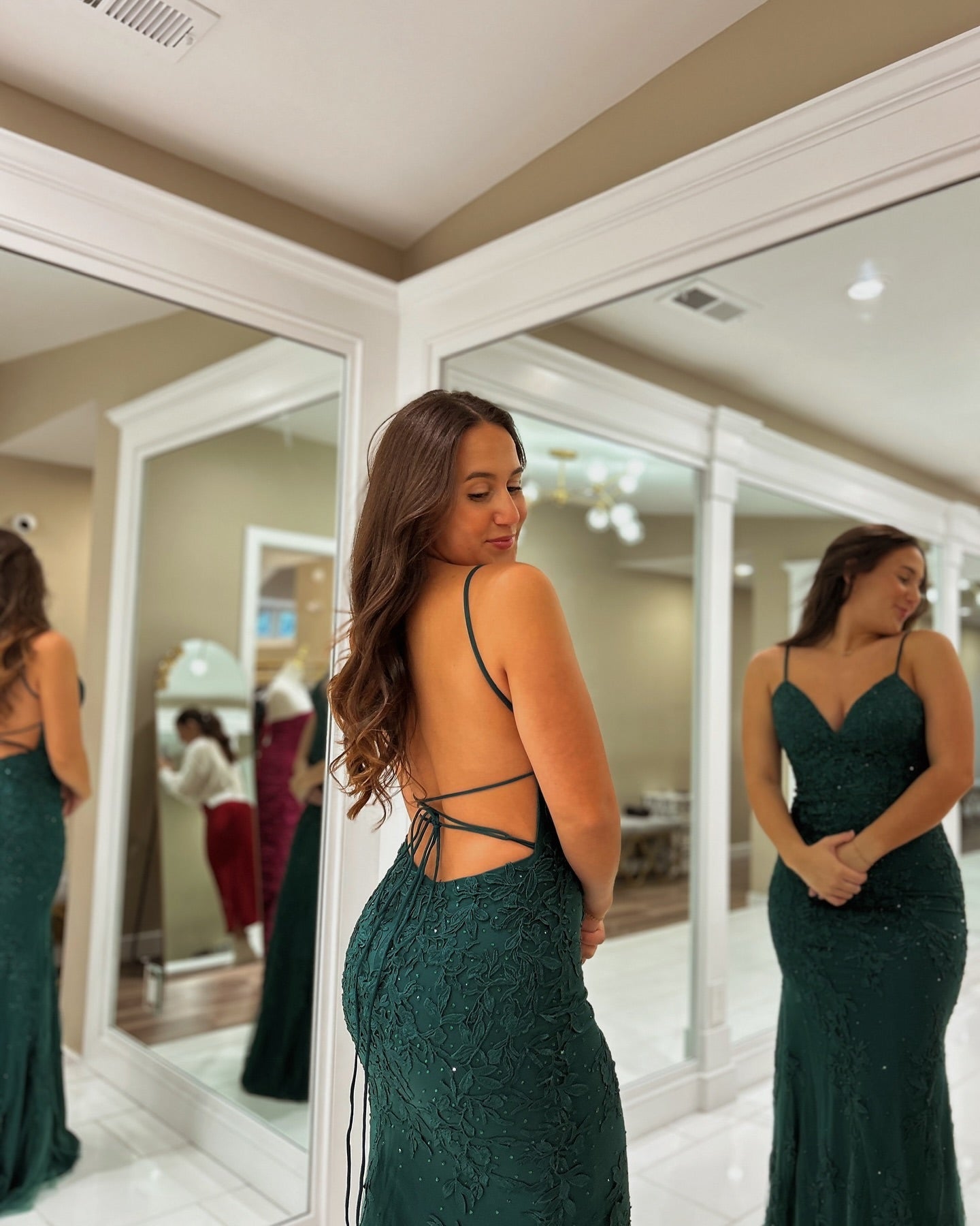 Smaragdgrünes Meerjungfrau-Ballkleid mit rückenfreiem Abschlussballkleid und Applikationen, formelles Partykleid J6825